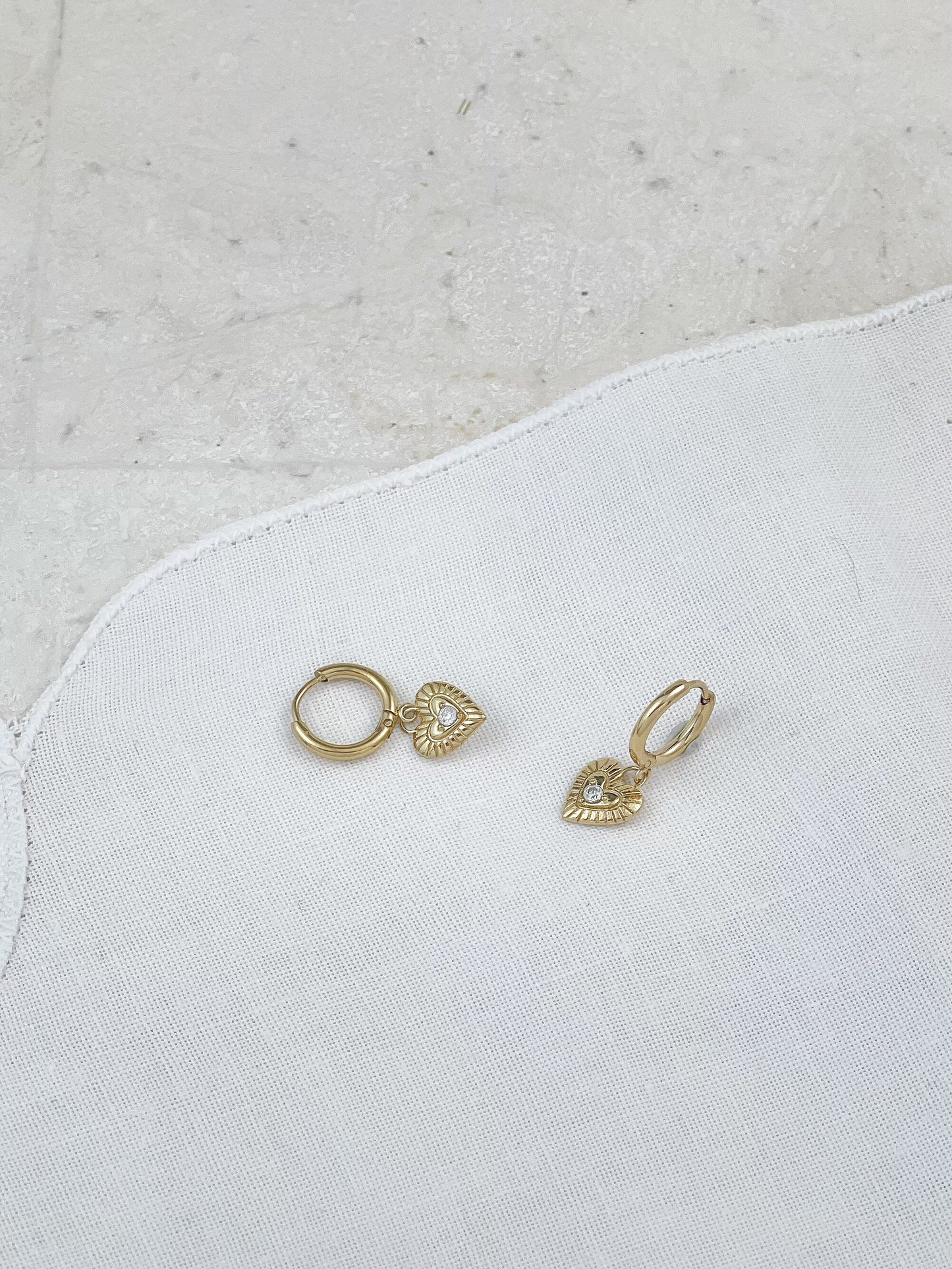 Gold Cubic Zirconia Heart Earrings