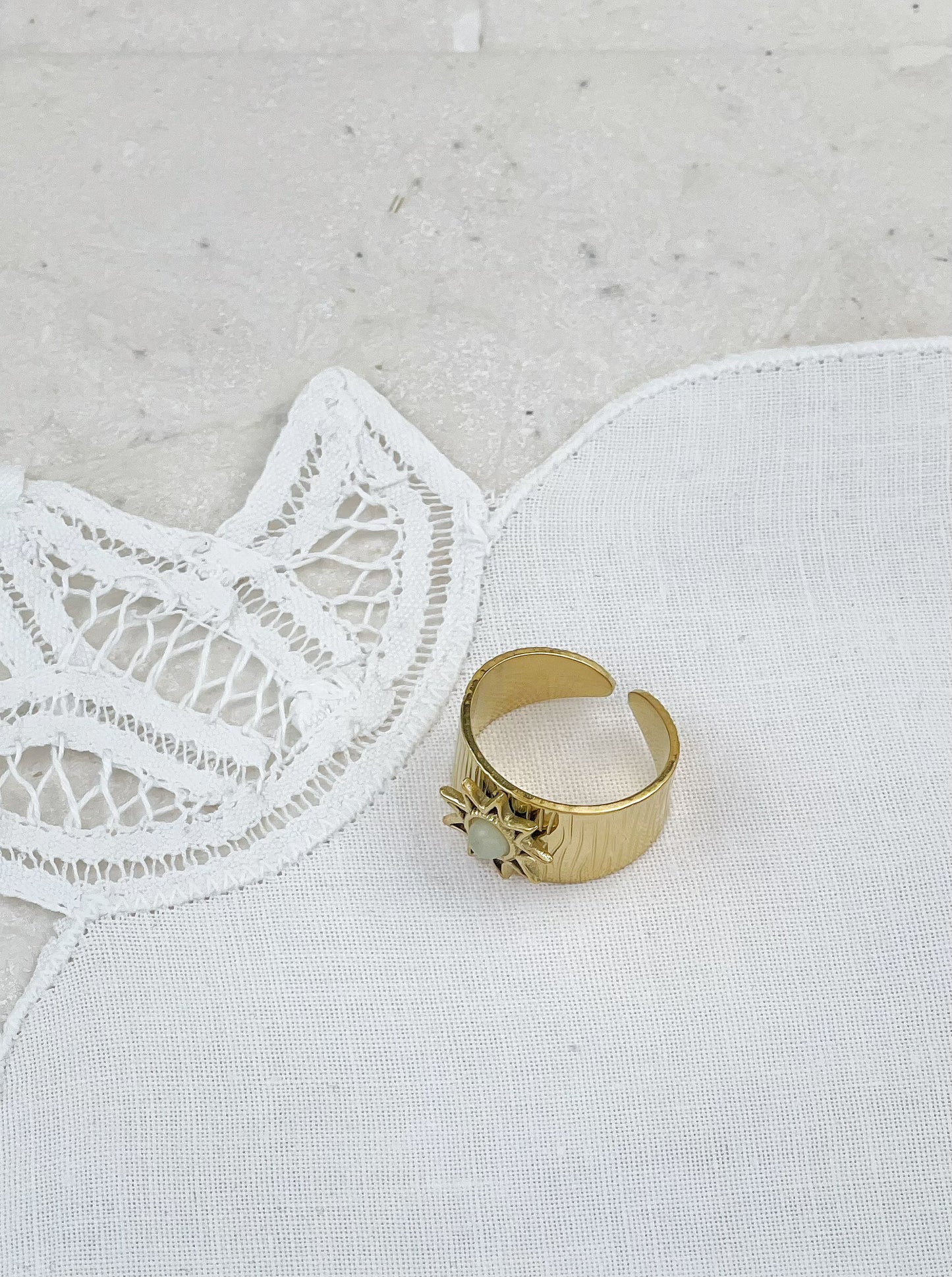 Gold Plated White Chalcedony Sun Ring