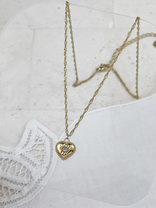 Gold Plated Cubic Zirconia Heart Necklace