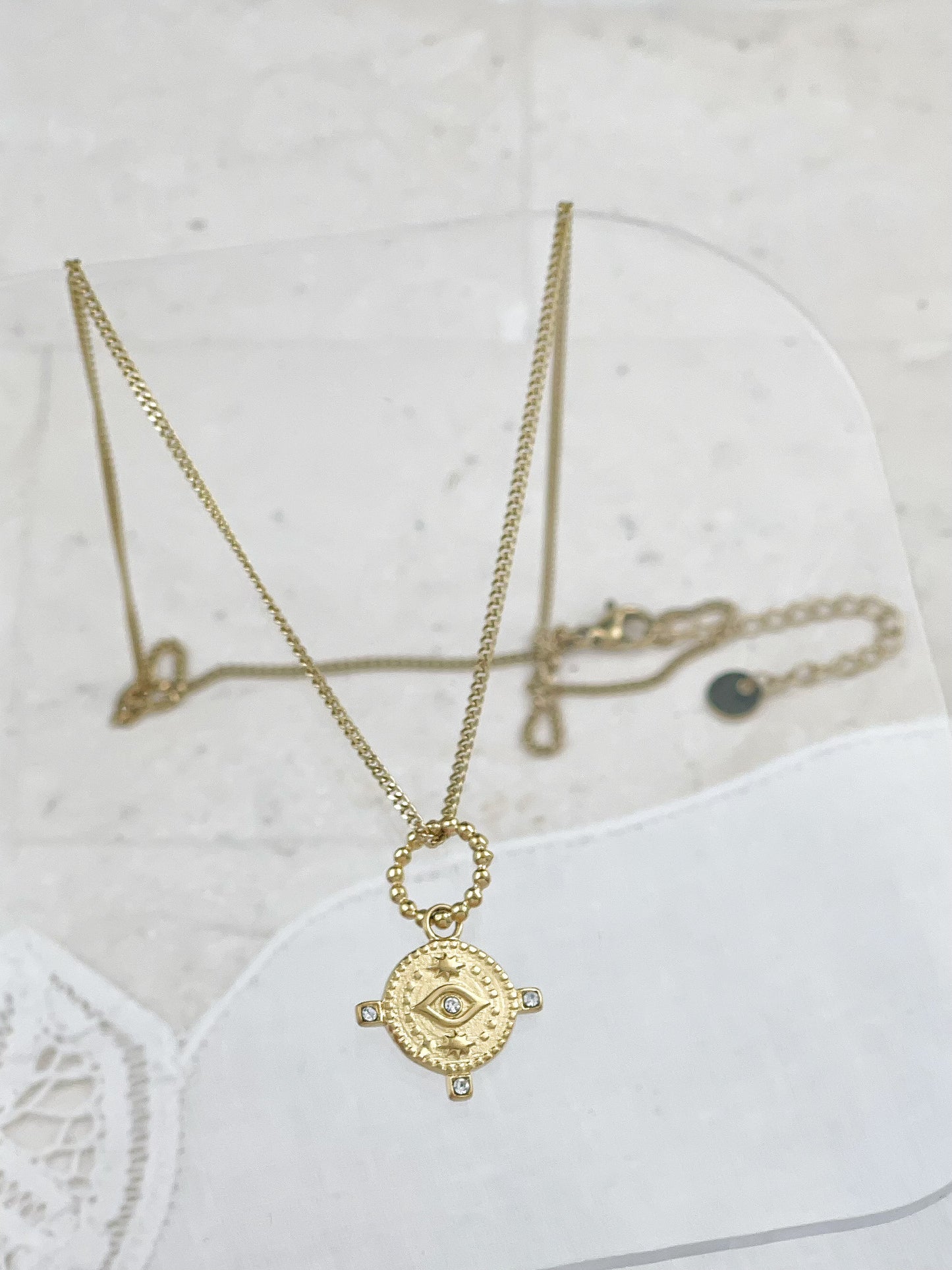 Gold Plated Cubic Zirconia Compass Eye Necklace