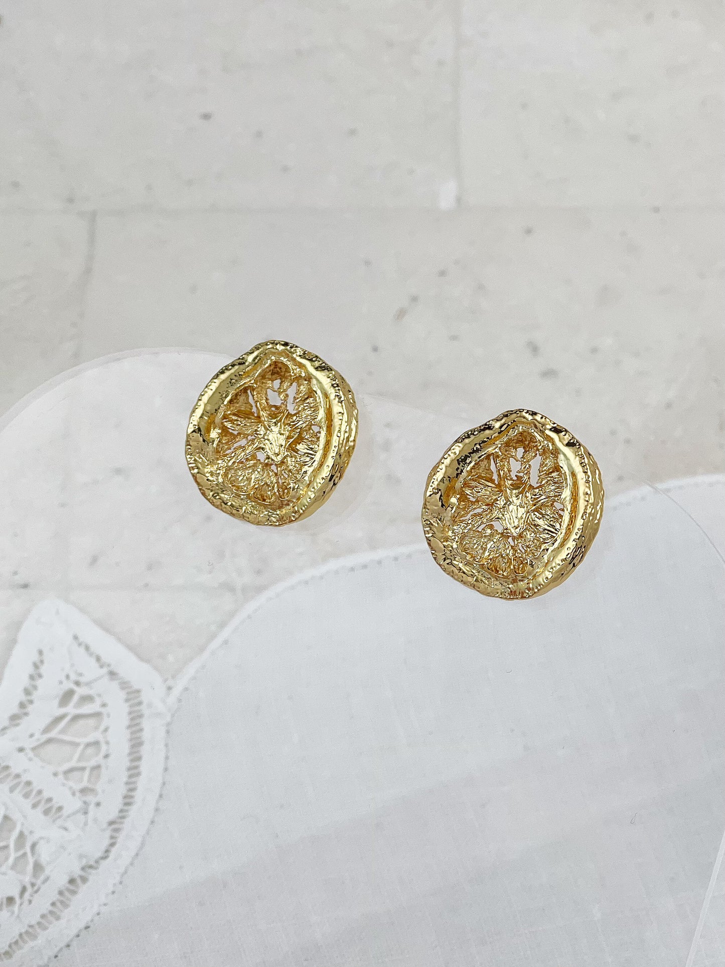 Gold Plated Vintage Molten Buttons Stud Earrings