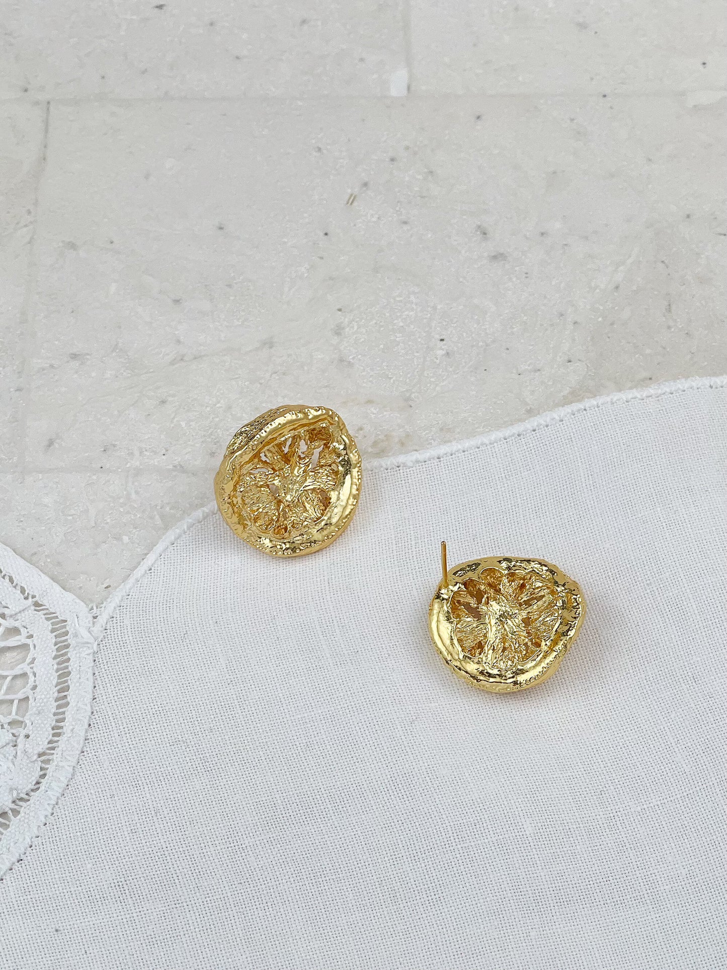 Gold Plated Vintage Molten Buttons Stud Earrings