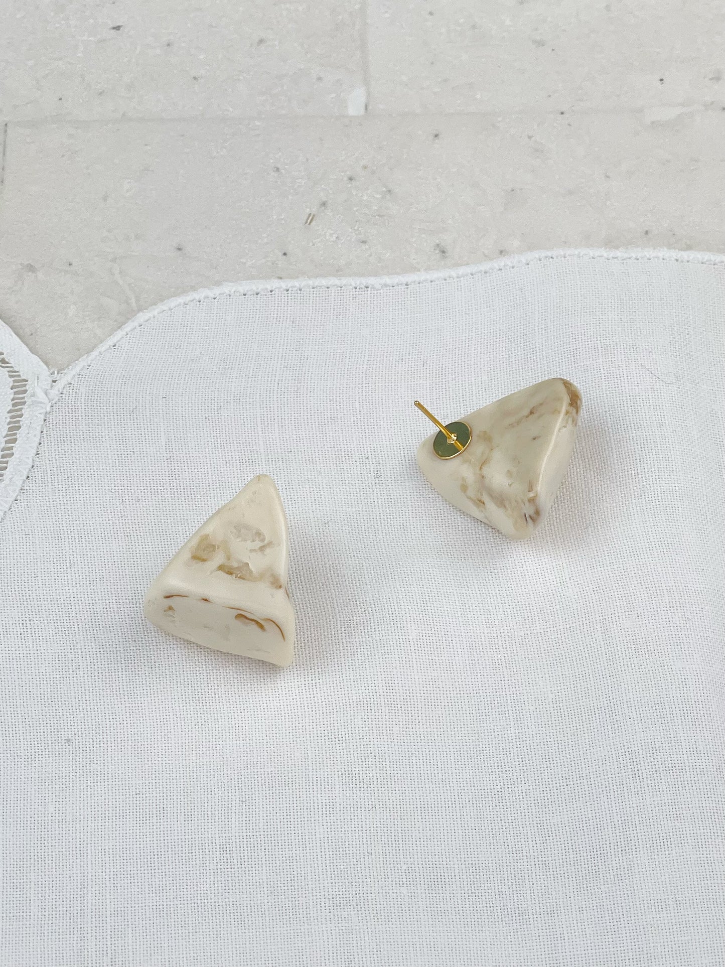 Gold Plated Acrylic Simulated Stone Triangle Stud Earrings