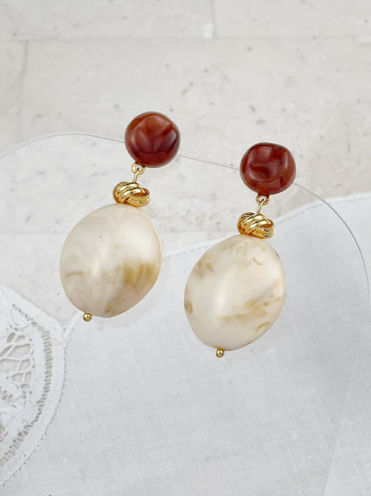 Gold Plated White / Amber Acrylic Vase Earrings