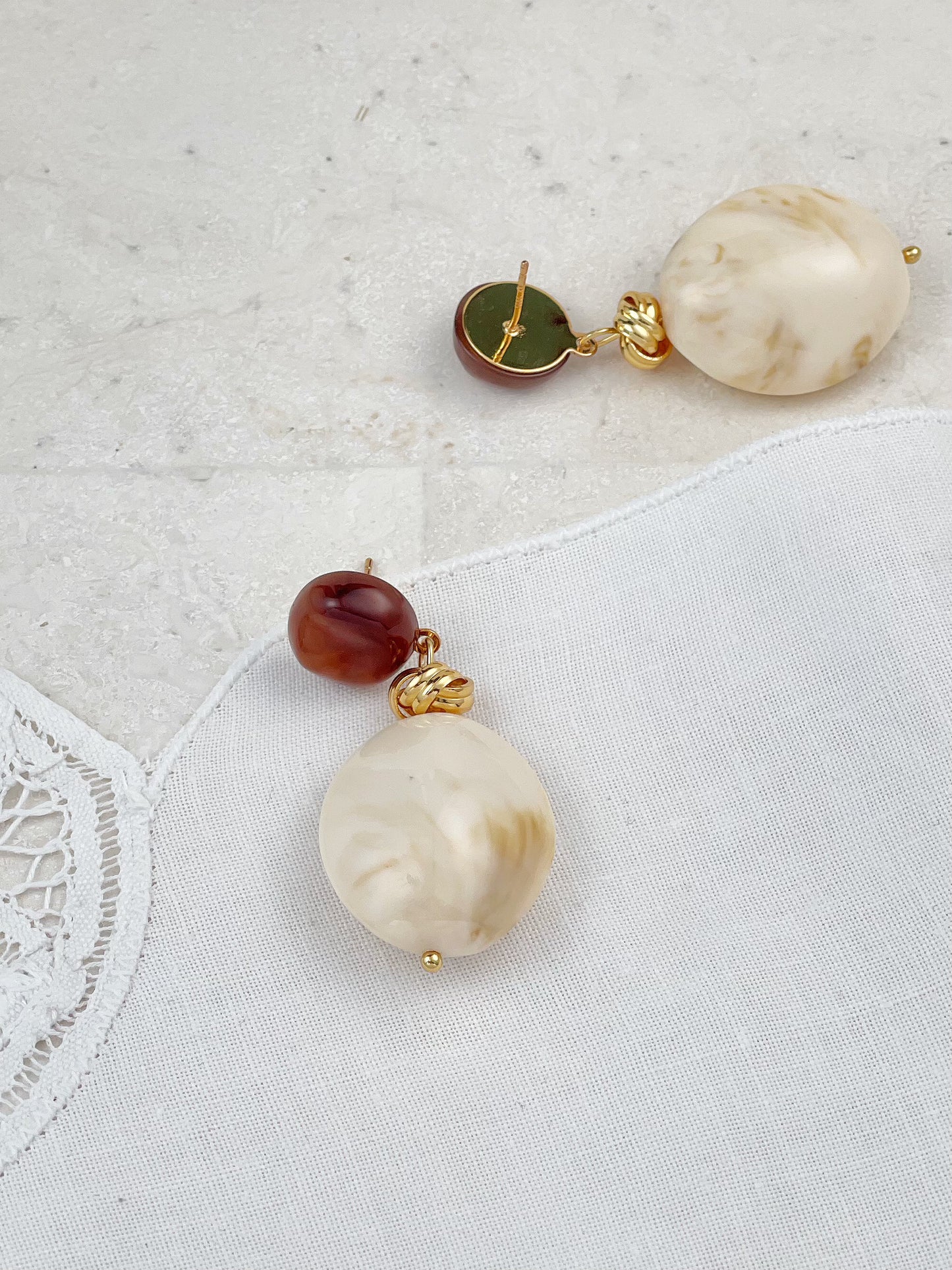 Gold Plated White / Amber Acrylic Vase Earrings