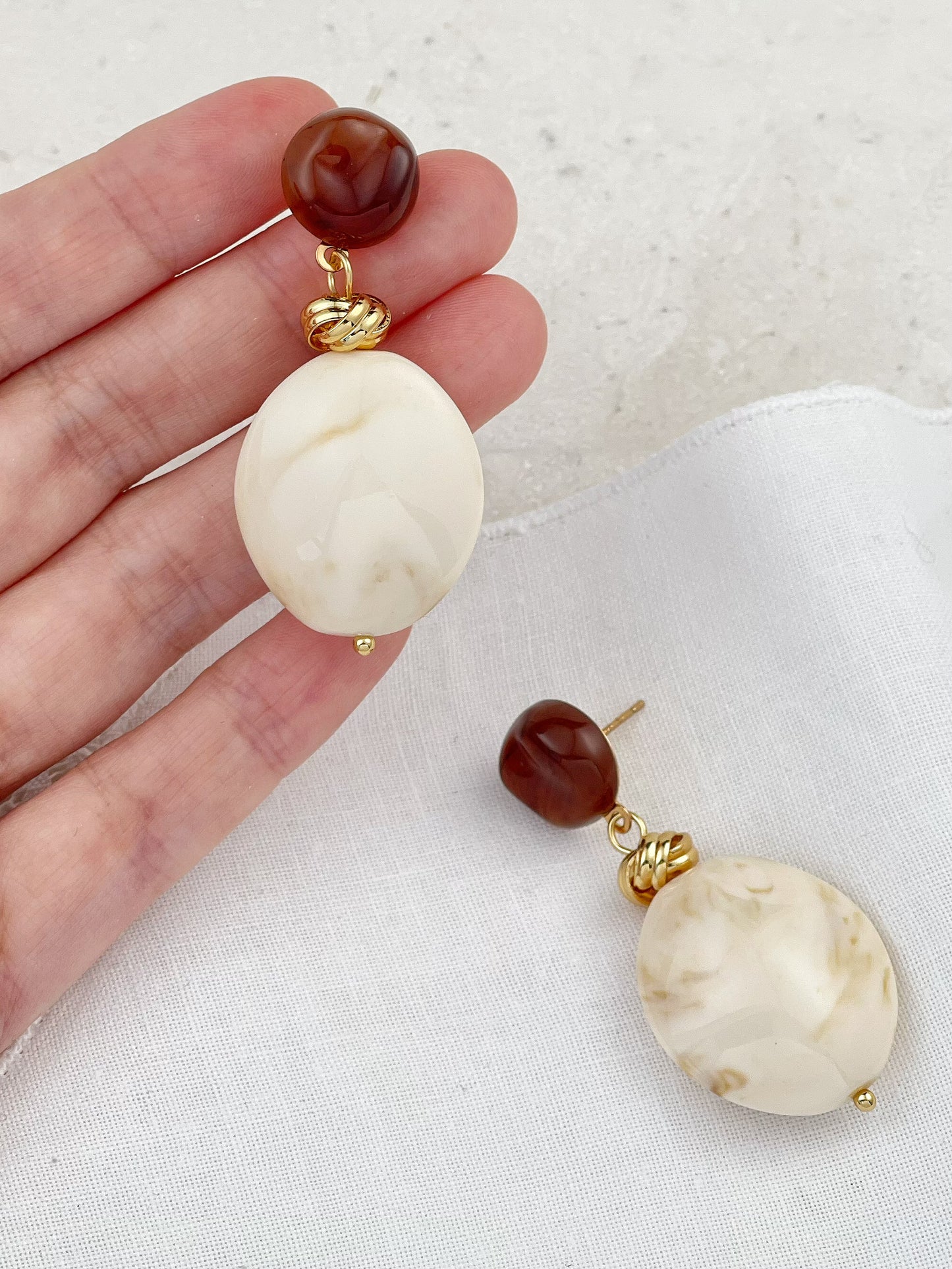 Gold Plated White / Amber Acrylic Vase Earrings