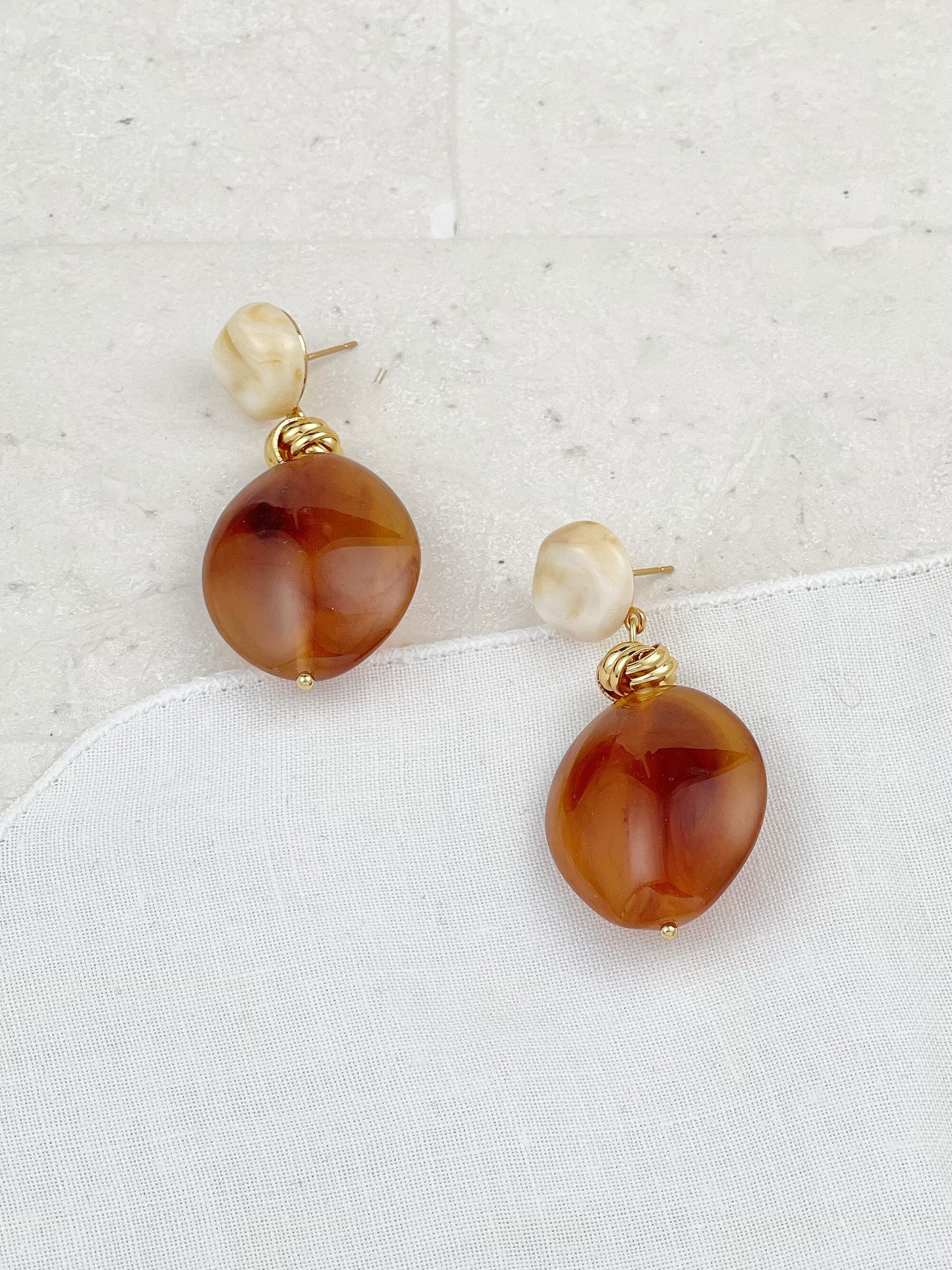 Gold Plated White / Amber Acrylic Vase Earrings