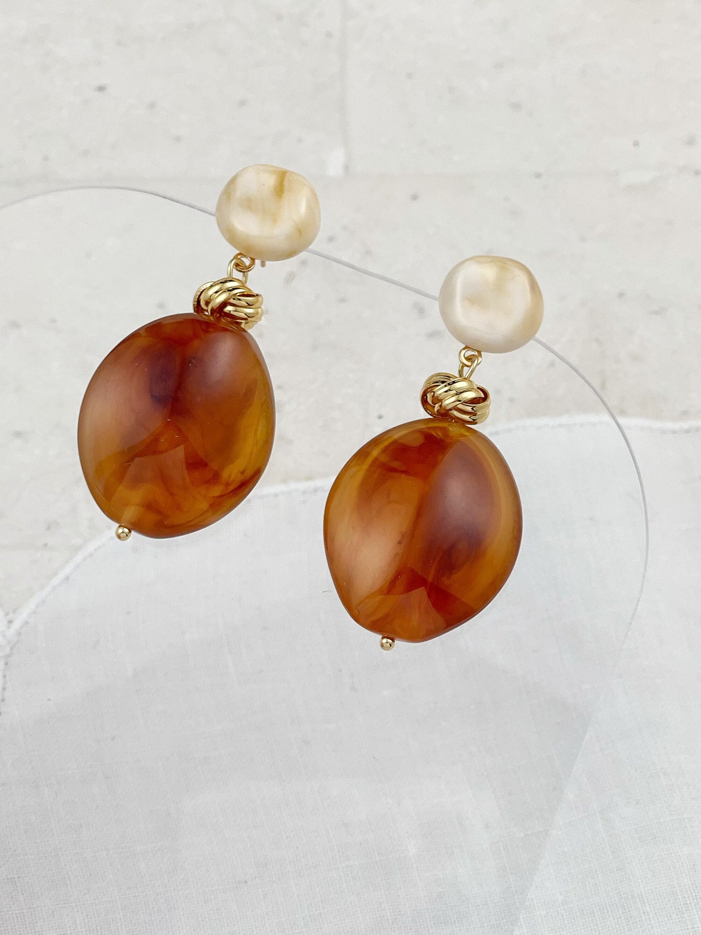 Gold Plated White / Amber Acrylic Vase Earrings