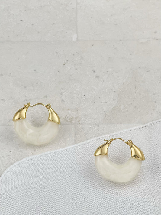 Gold Plated White Cloud Acrylic Handbag Earrings