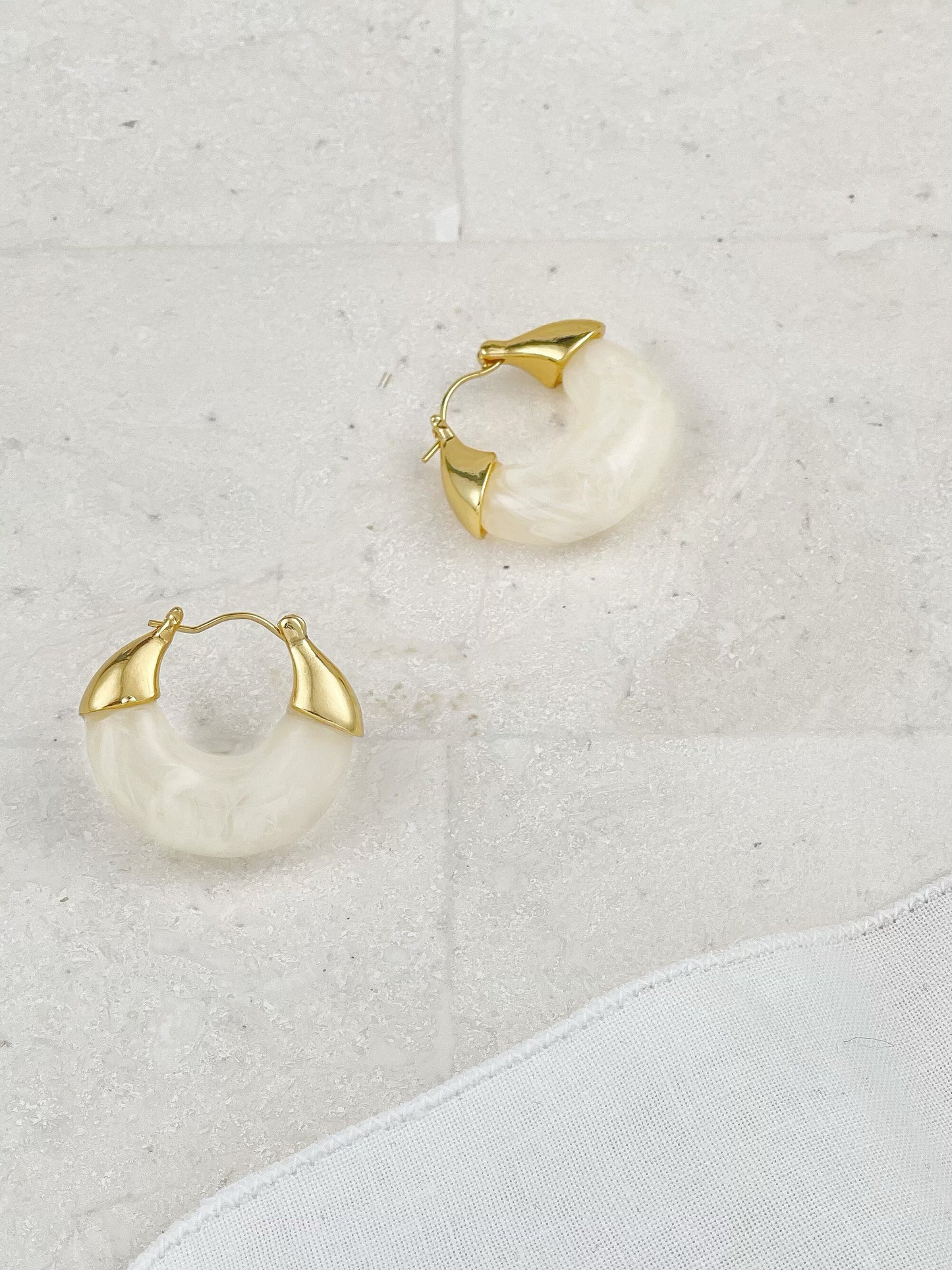 Gold Plated White Cloud Acrylic Handbag Earrings