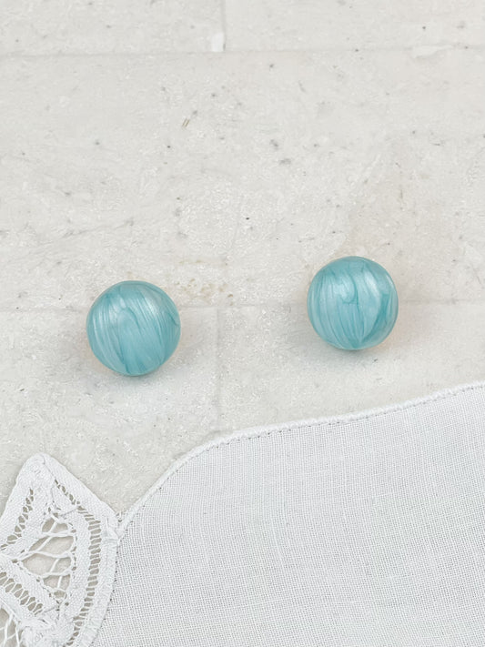 Gold Plated Blue Pearlescent Enamel Dripping Oil Ball Stud Earrings