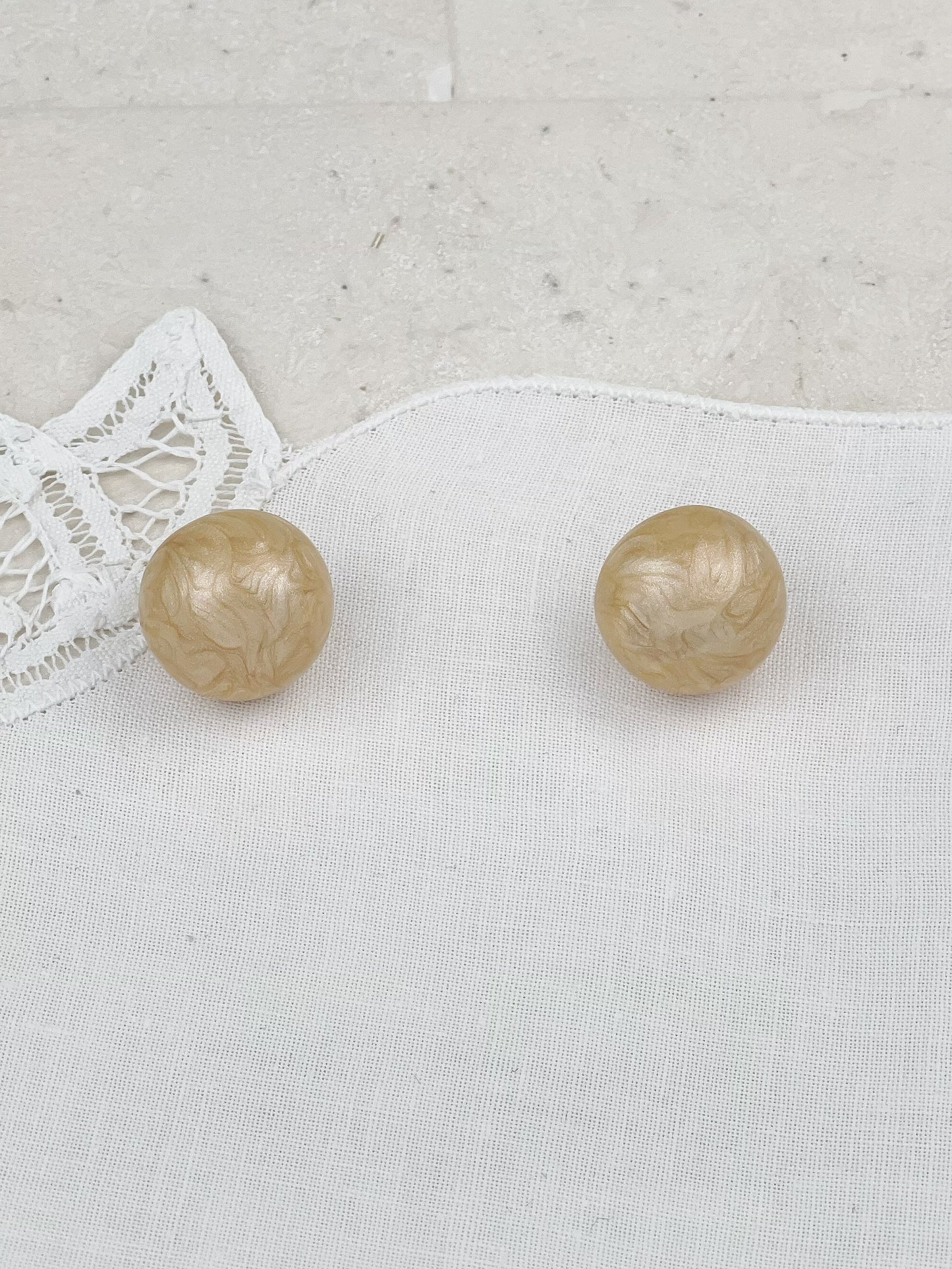 Gold Plated Cool Brown Pearlescent Enamel Dripping Oil Ball Stud Earrings