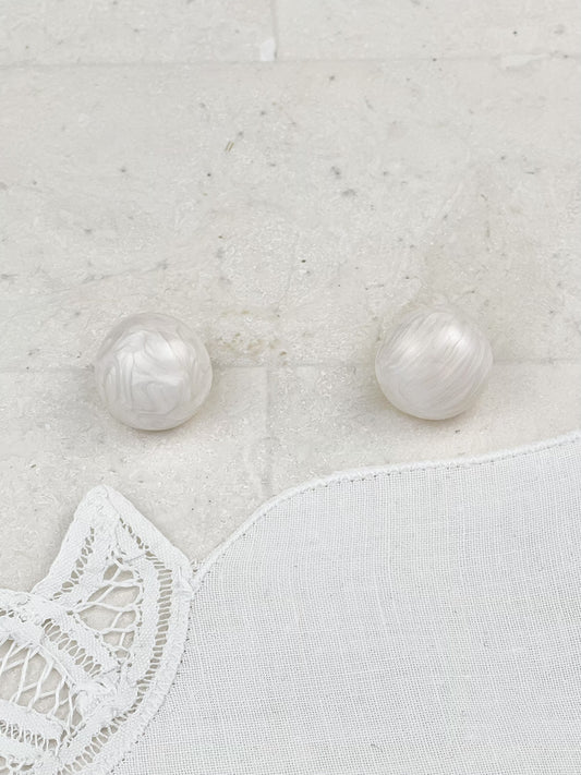 Gold Plated White Pearlescent Enamel Dripping Oil Ball Earrings