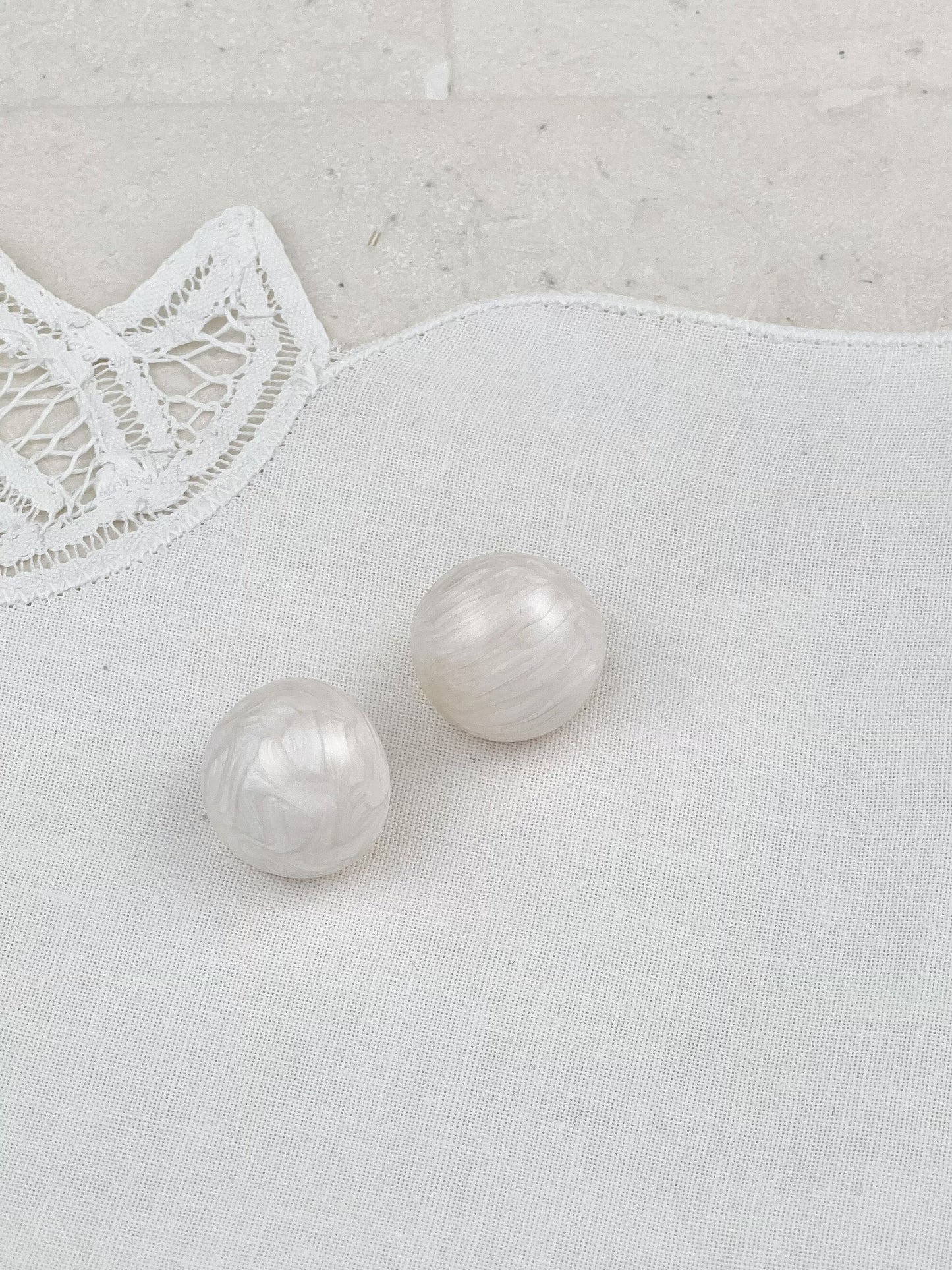 Gold Plated White Pearlescent Enamel Dripping Oil Ball Earrings