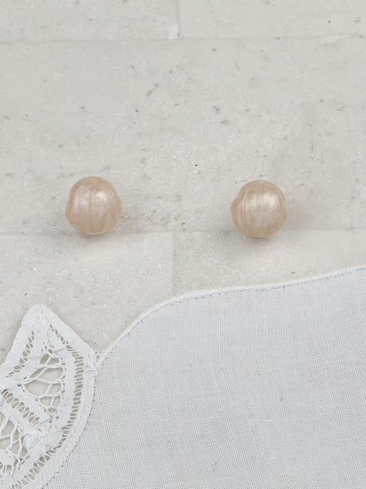 Gold Plated Pearlescent Pink Enamel Ball Stud Earrings