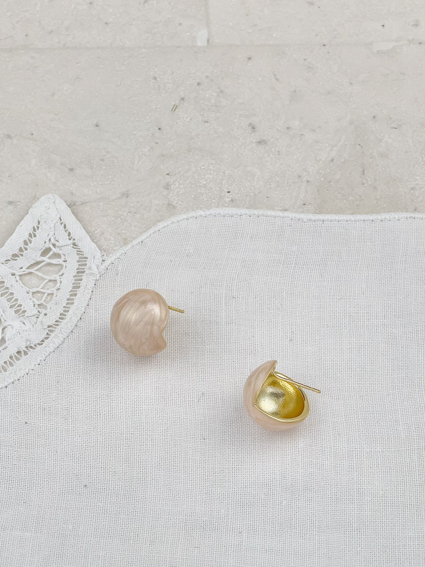 Gold Plated Pearlescent Pink Enamel Ball Stud Earrings