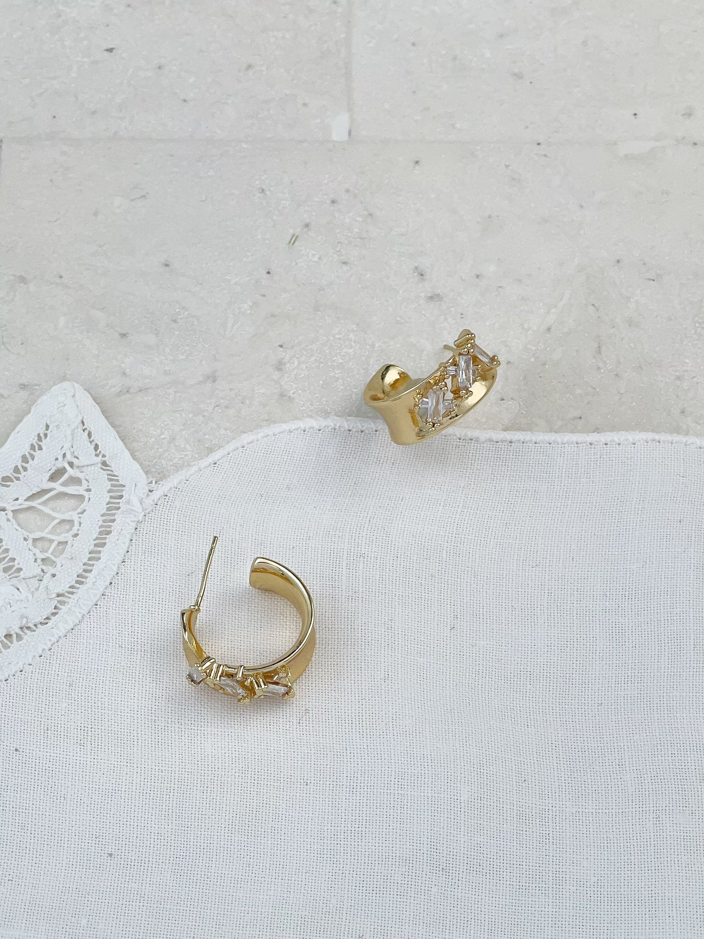 Gold Plated Rock Sugar Crystal Mini Hoop Earrings