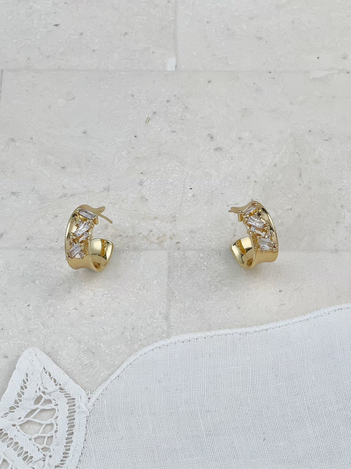 Gold Plated Rock Sugar Crystal Mini Hoop Earrings