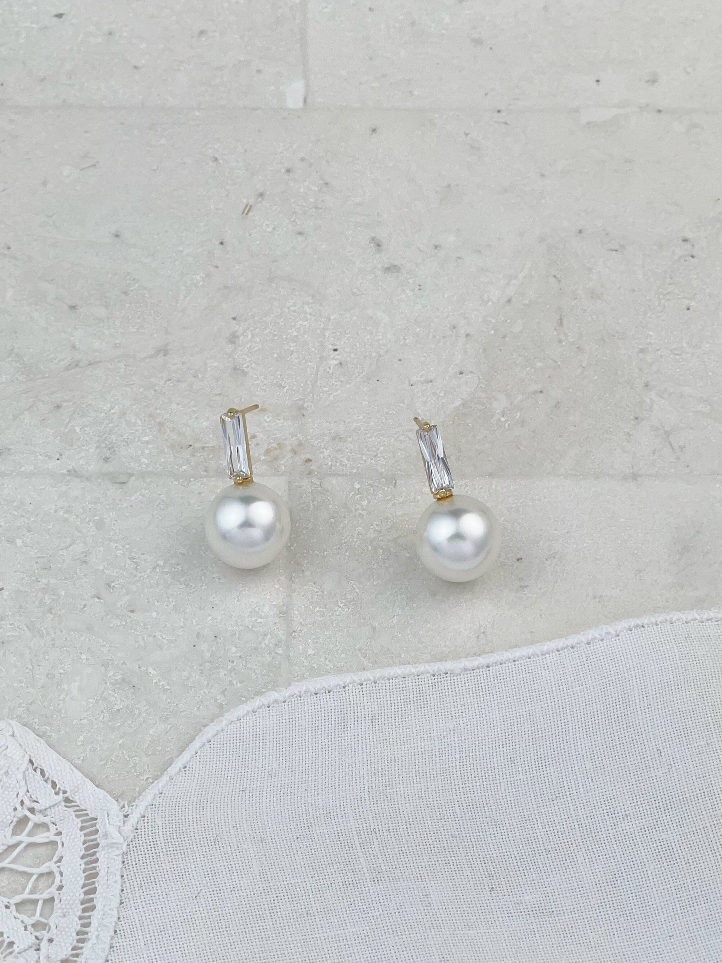 Gold Plated Diamond Pearl Stud Earrings