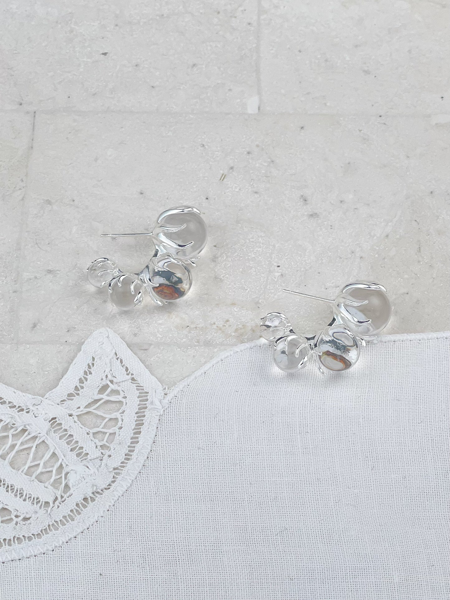 Silver Crystal Ball Earrings