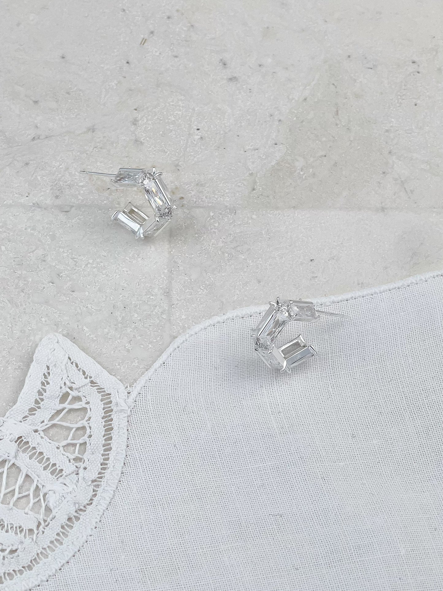 Silver Baguette Diamond Mini Hoop Earrings