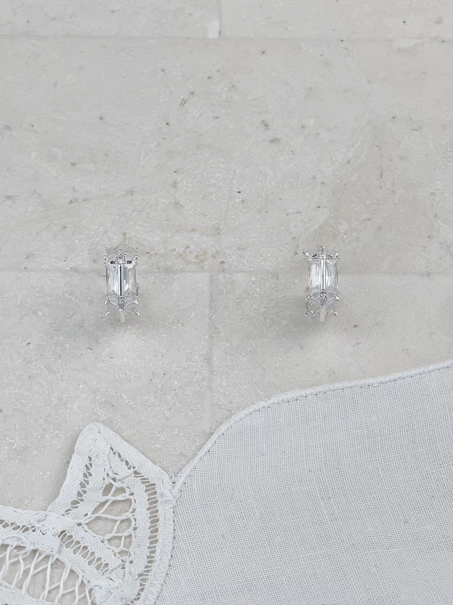 Silver Baguette Diamond Mini Hoop Earrings