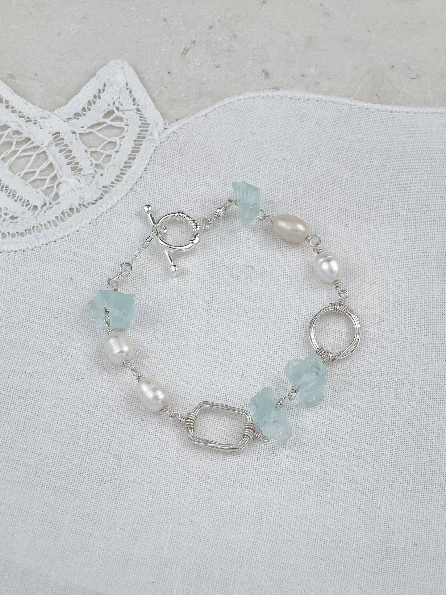 Silver Plated Aquamarine Freshwater Pearl Bracelet