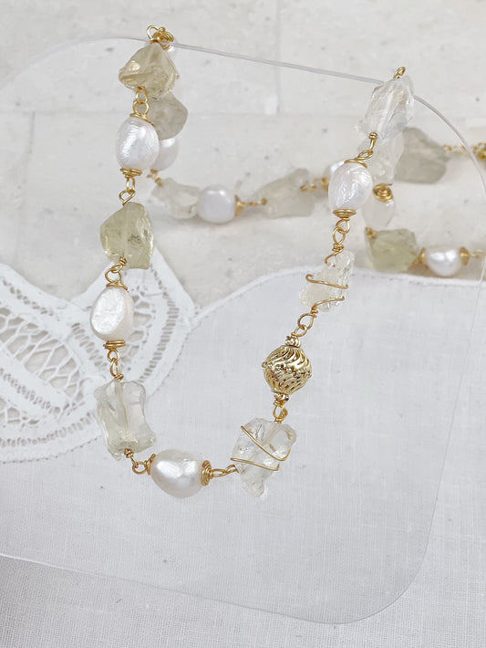 Gold Plated Rock Crystal And Freshwater Pearl Necklace