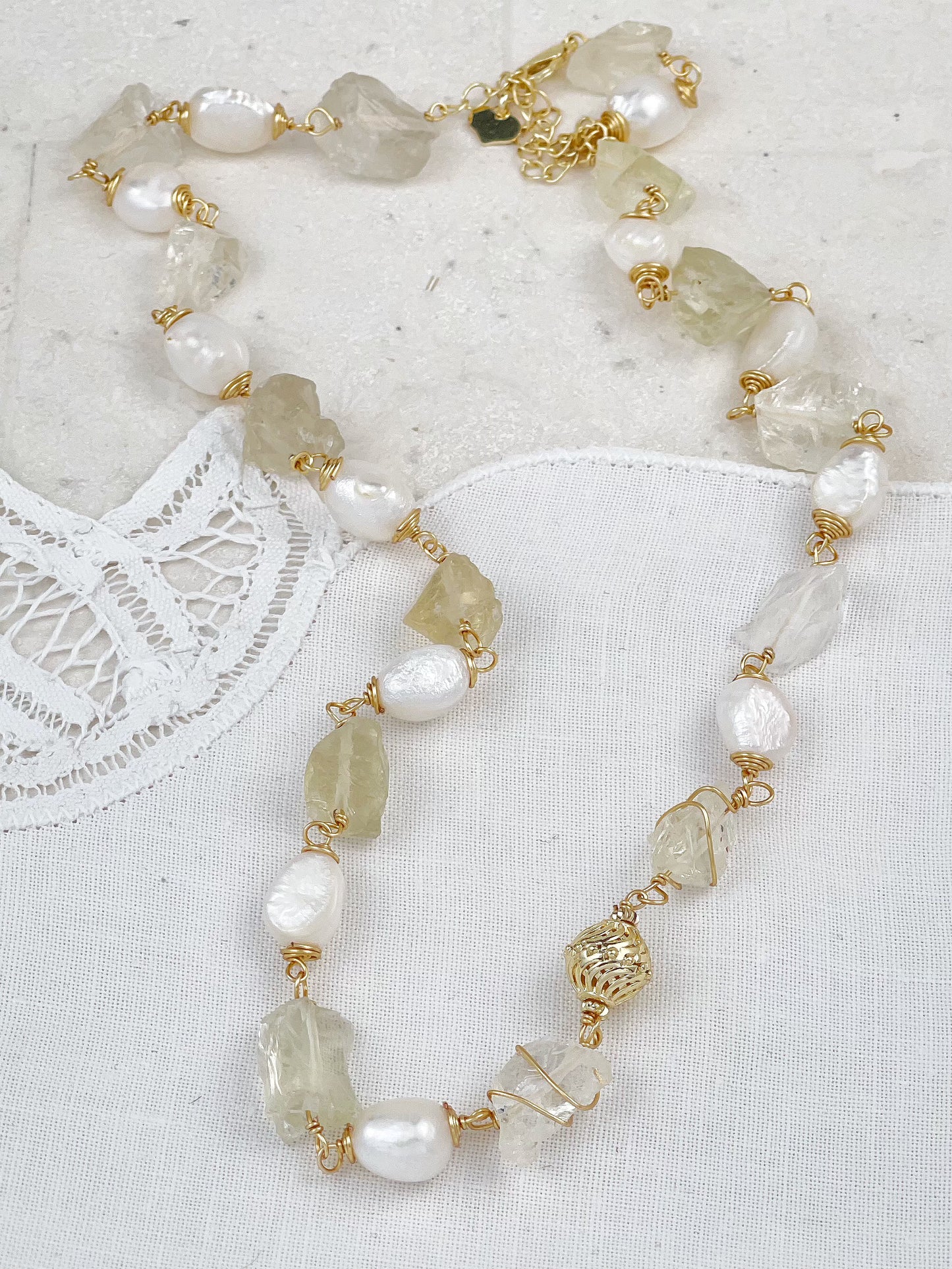 Gold Plated Rock Crystal And Freshwater Pearl Necklace