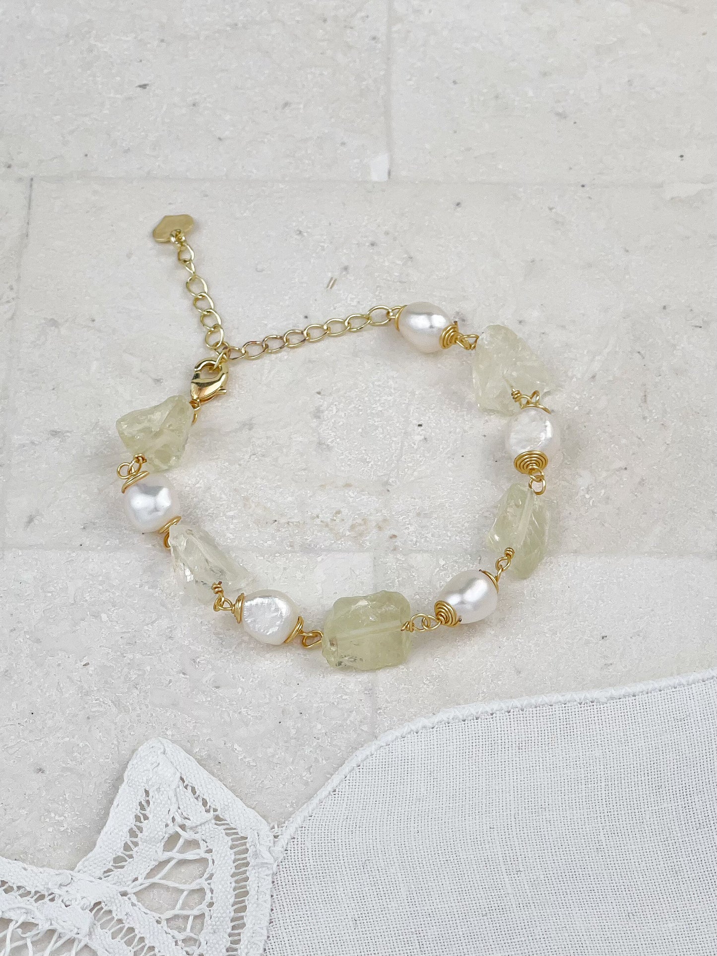 Gold Plated Rock Crystal And Freshwater Pearl Bracelet