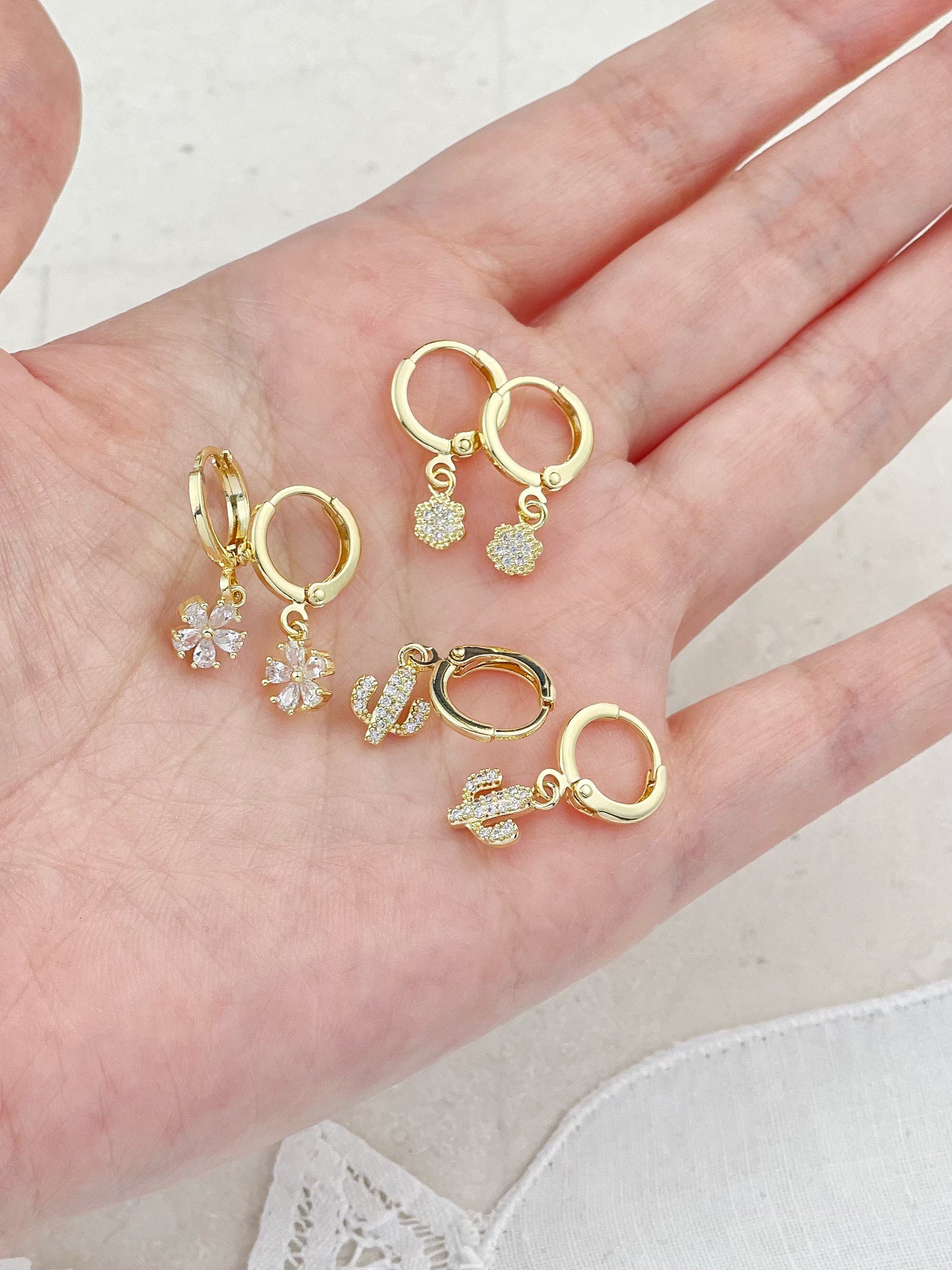 Gold Plated Diamond Mini Hoop Earrings 3-Pack