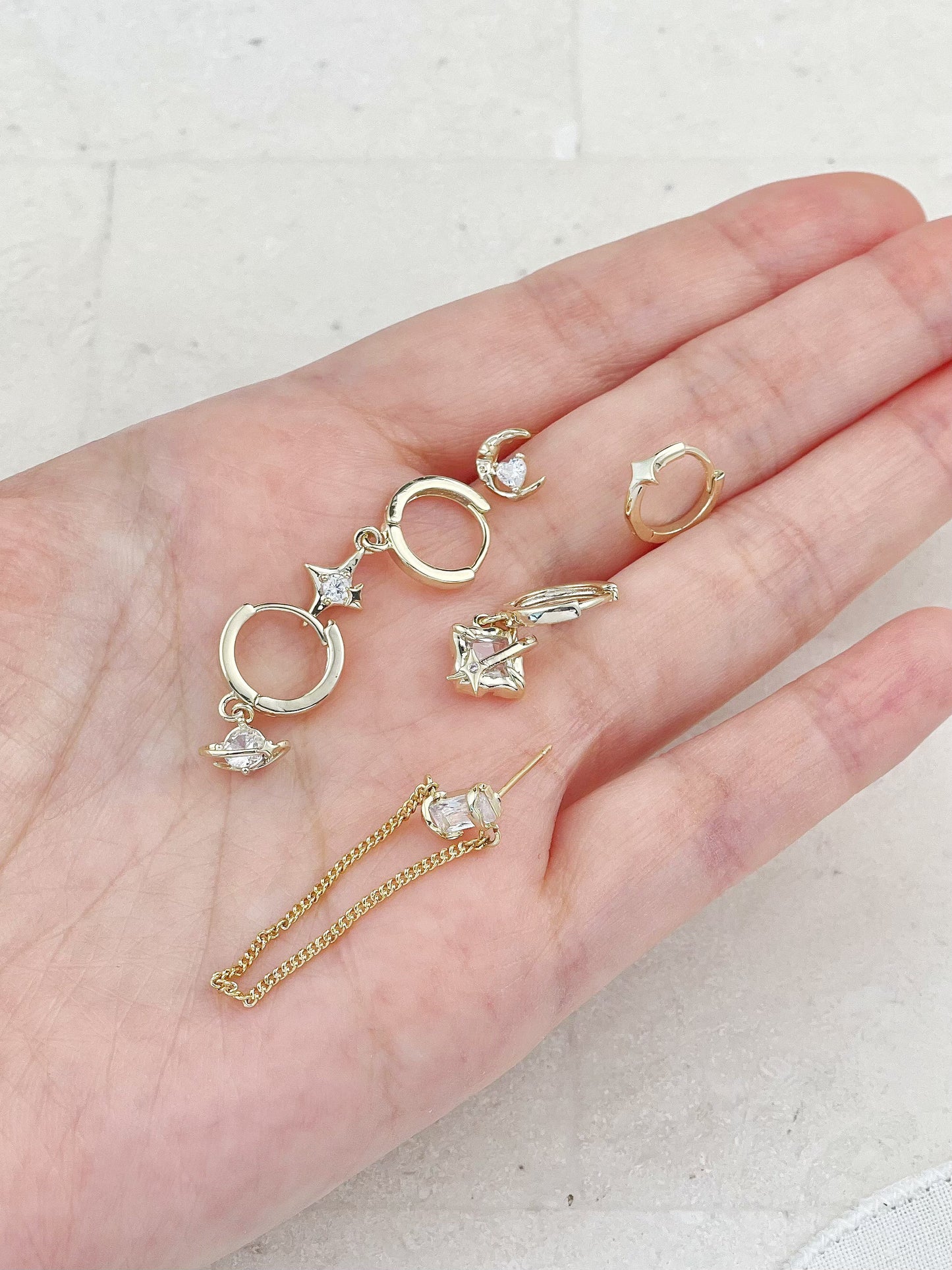 Gold Plated Starry Sky Series Diamond Mini Hoop Earrings 3-Pack