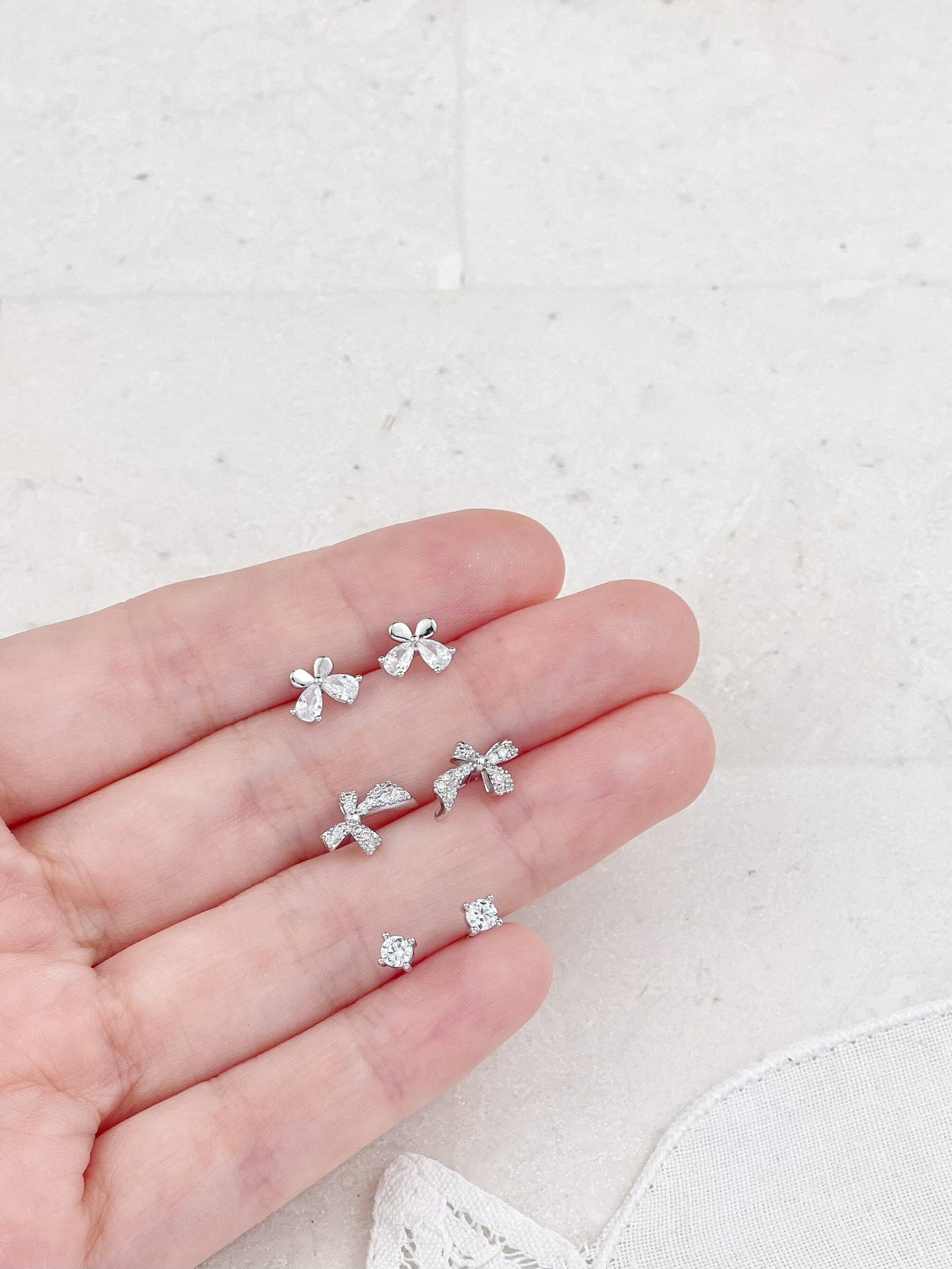 Silver Plated Mini Diamond Row Set Stud Earrings 3-Pack