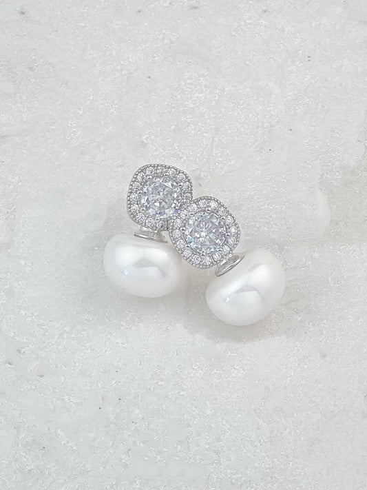 Silver Plated Cubic Zirconia Pearls Stud Earrings