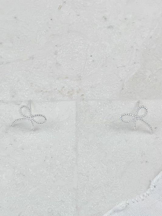 Silver Plated Twine Bow Stud Earrings