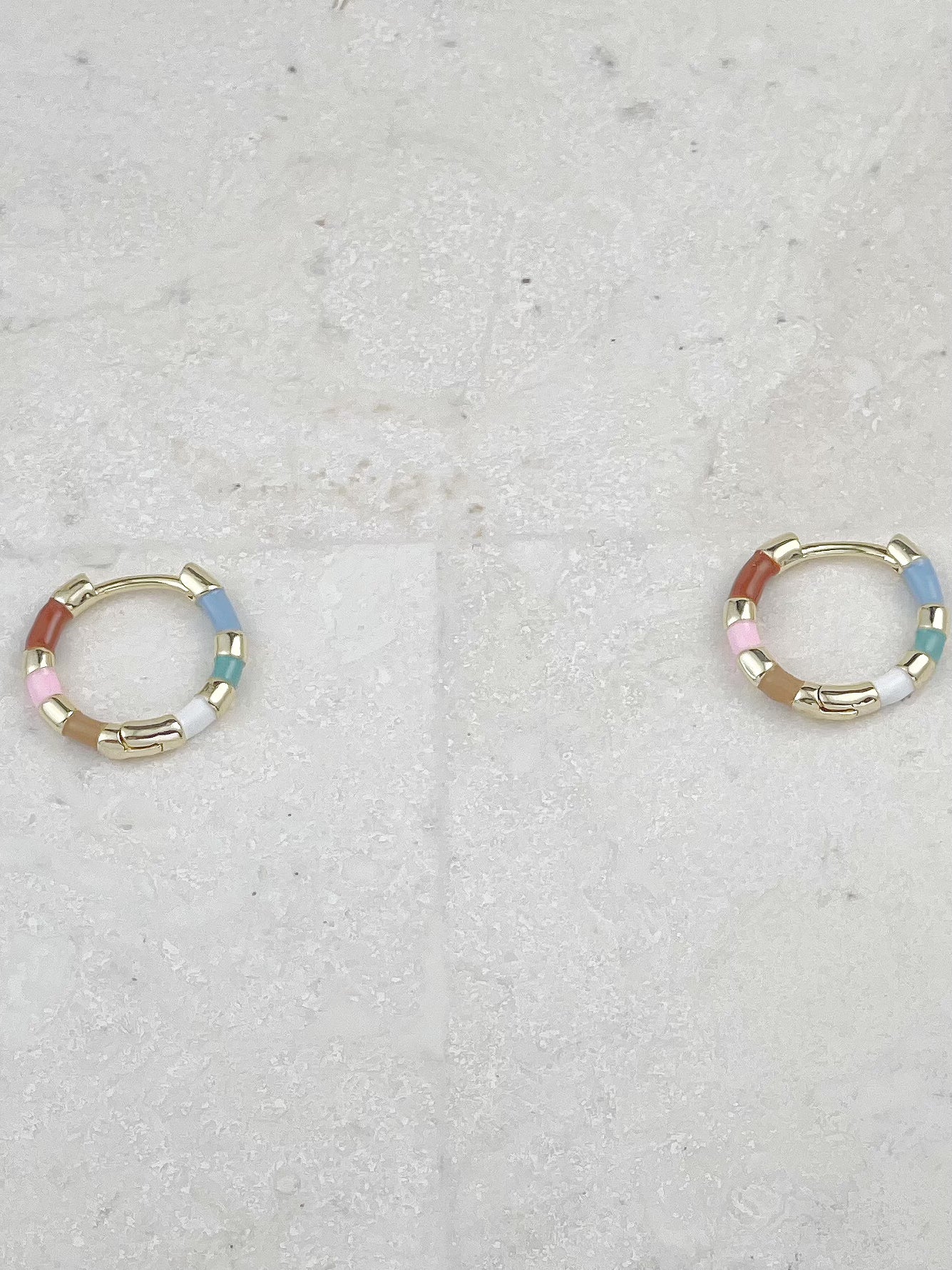 Gold Plated Enamel Hoops Earrings