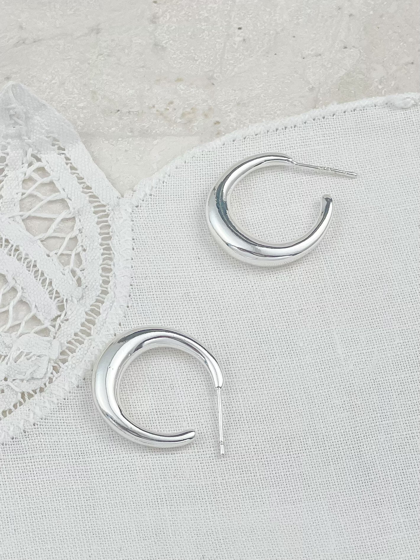 Silver Vera Moon Hoop Earrings