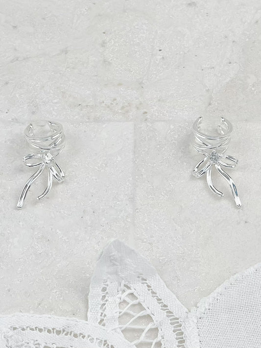 Silver Ballet Strap Bow Ear Cuff