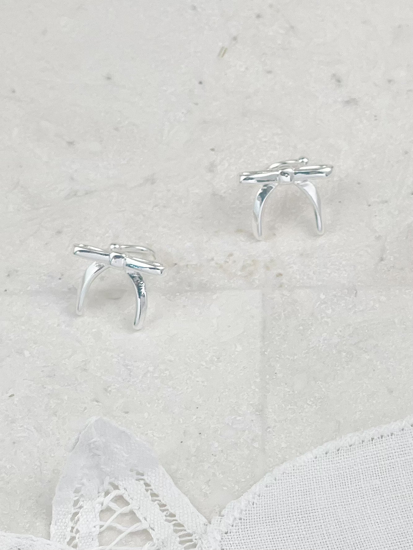 Silver 3D Bow Cuff Earrings