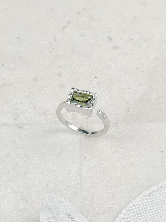 Silver Dark Green Topaz Ring