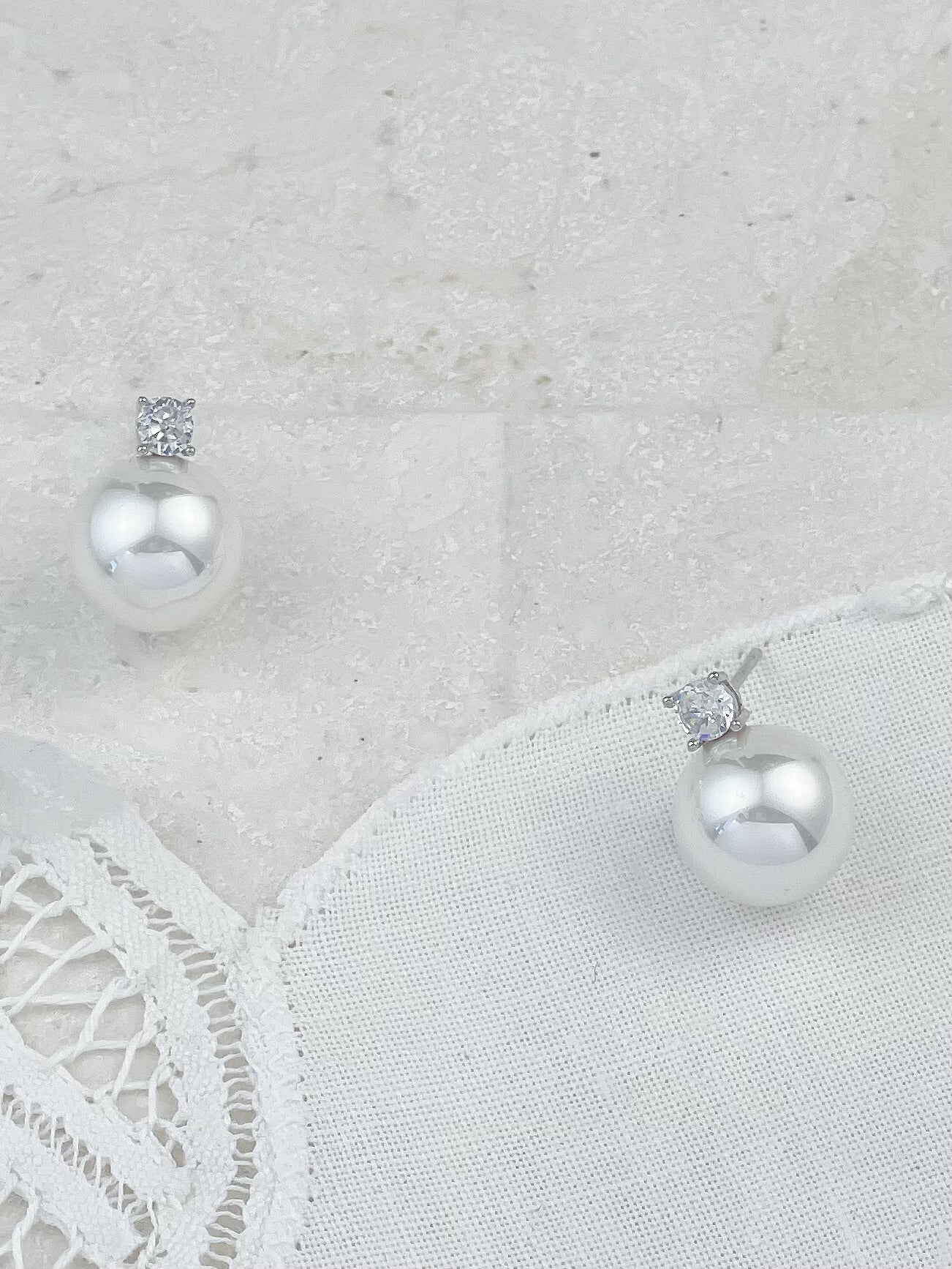 Silver White Pearl Cubic Zirconia Stud Earrings