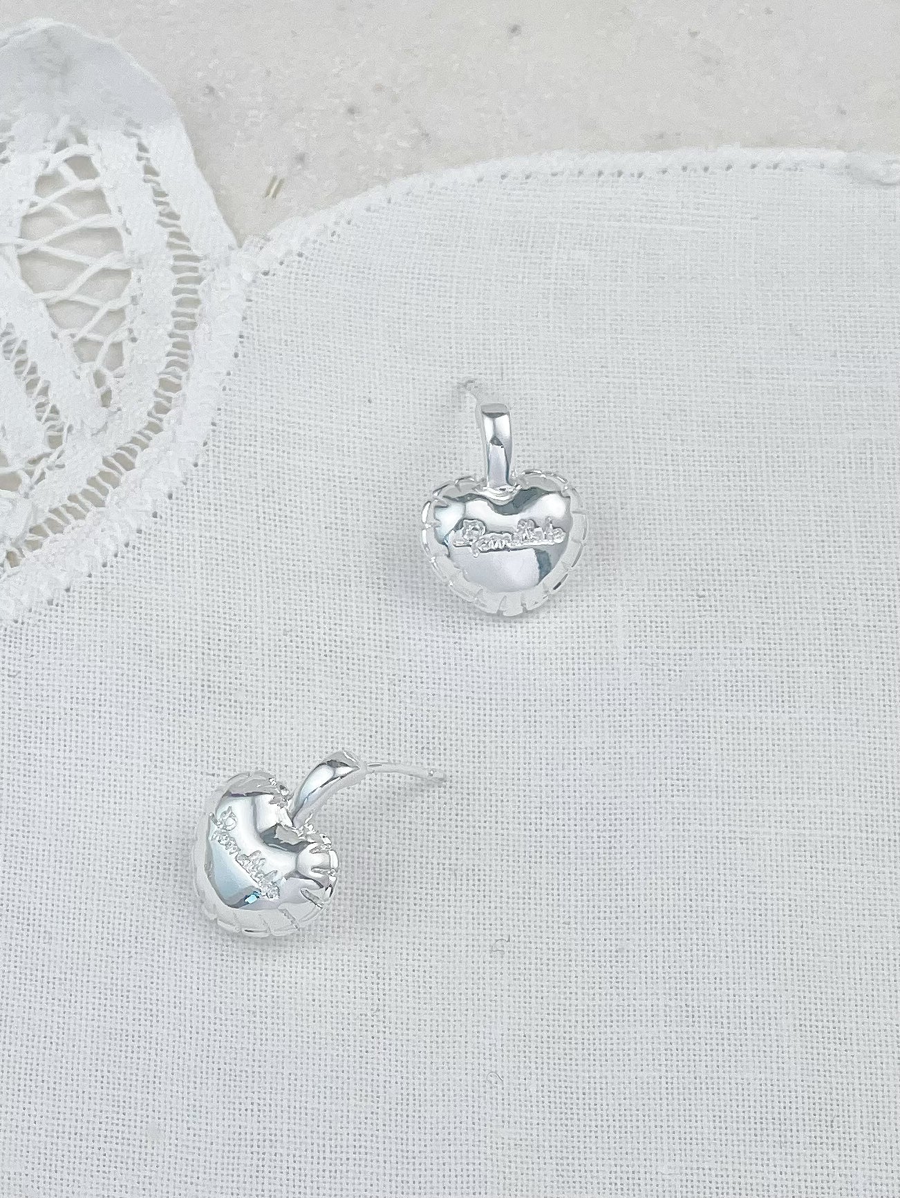 Silver Balloon Heart Stud Earrings