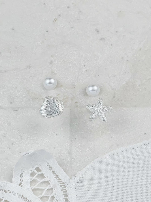 Silver Beach Walk Stud Earrings