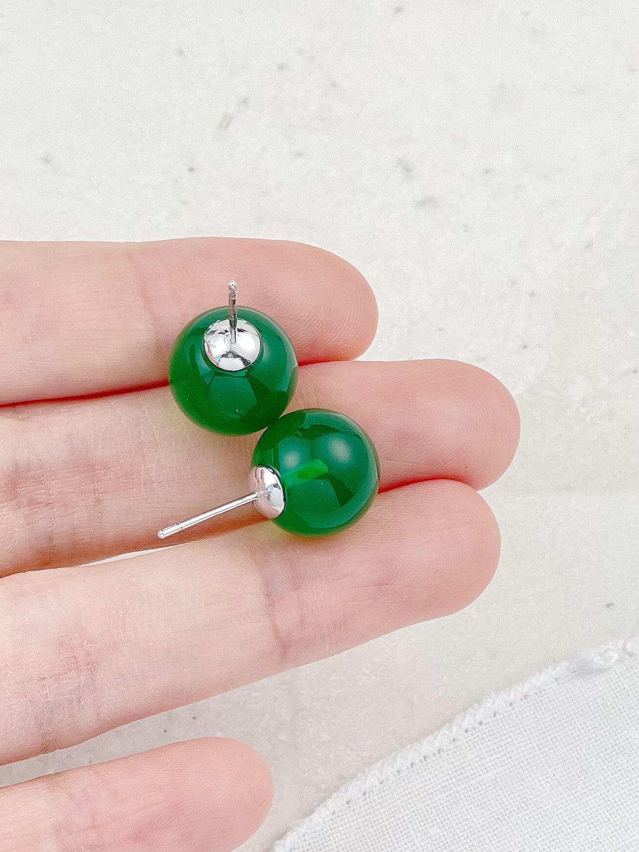 Green Chalcedony Ball Stud Earrings