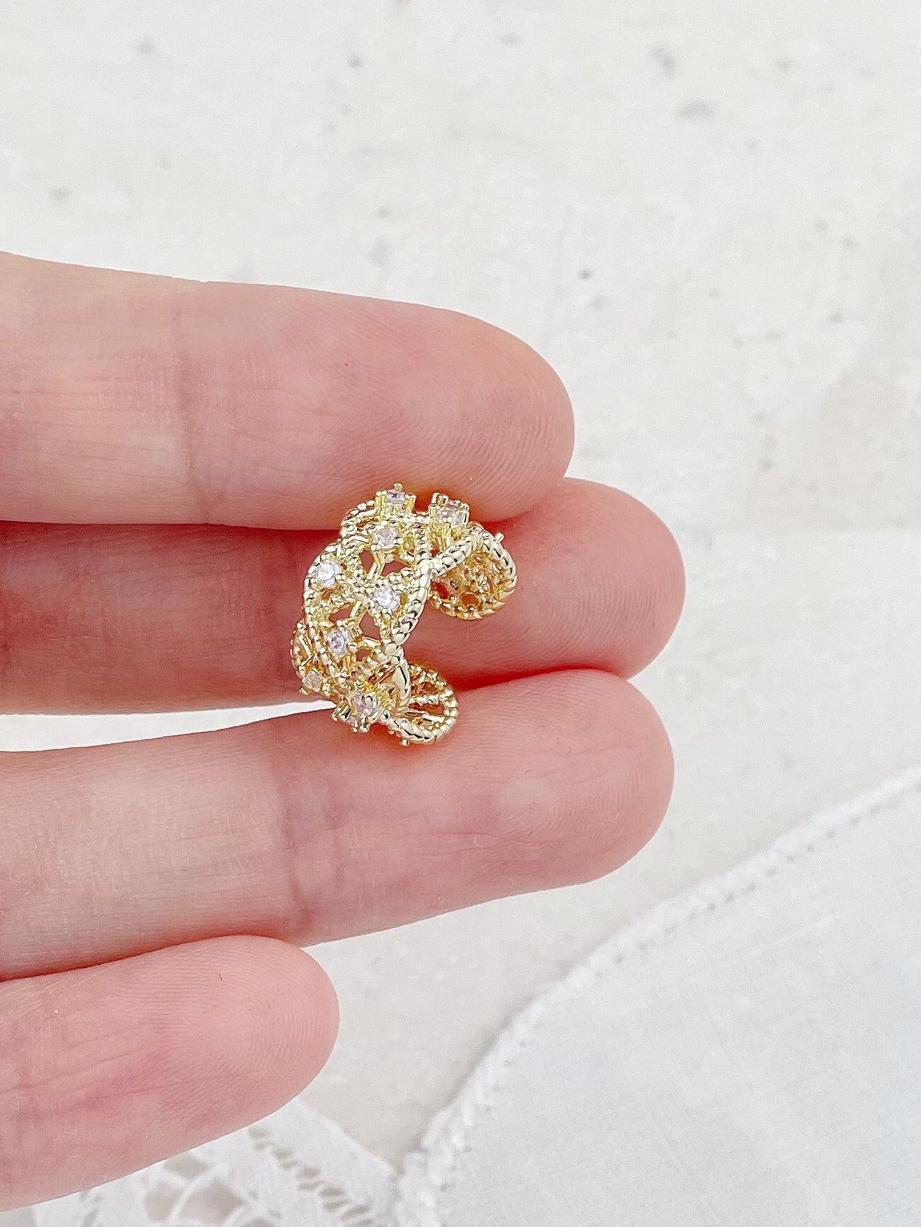 Silver/Gold Diamond Lace Crown Ear Cuff