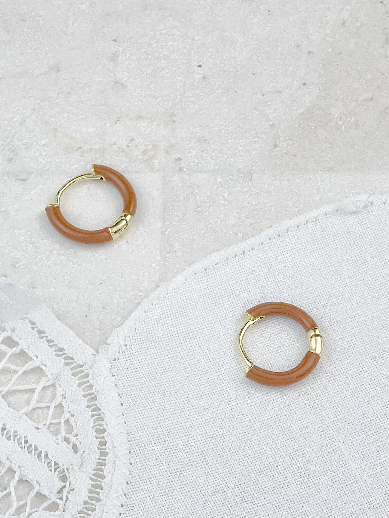 Gold Latte Enamel Hoop Earrings