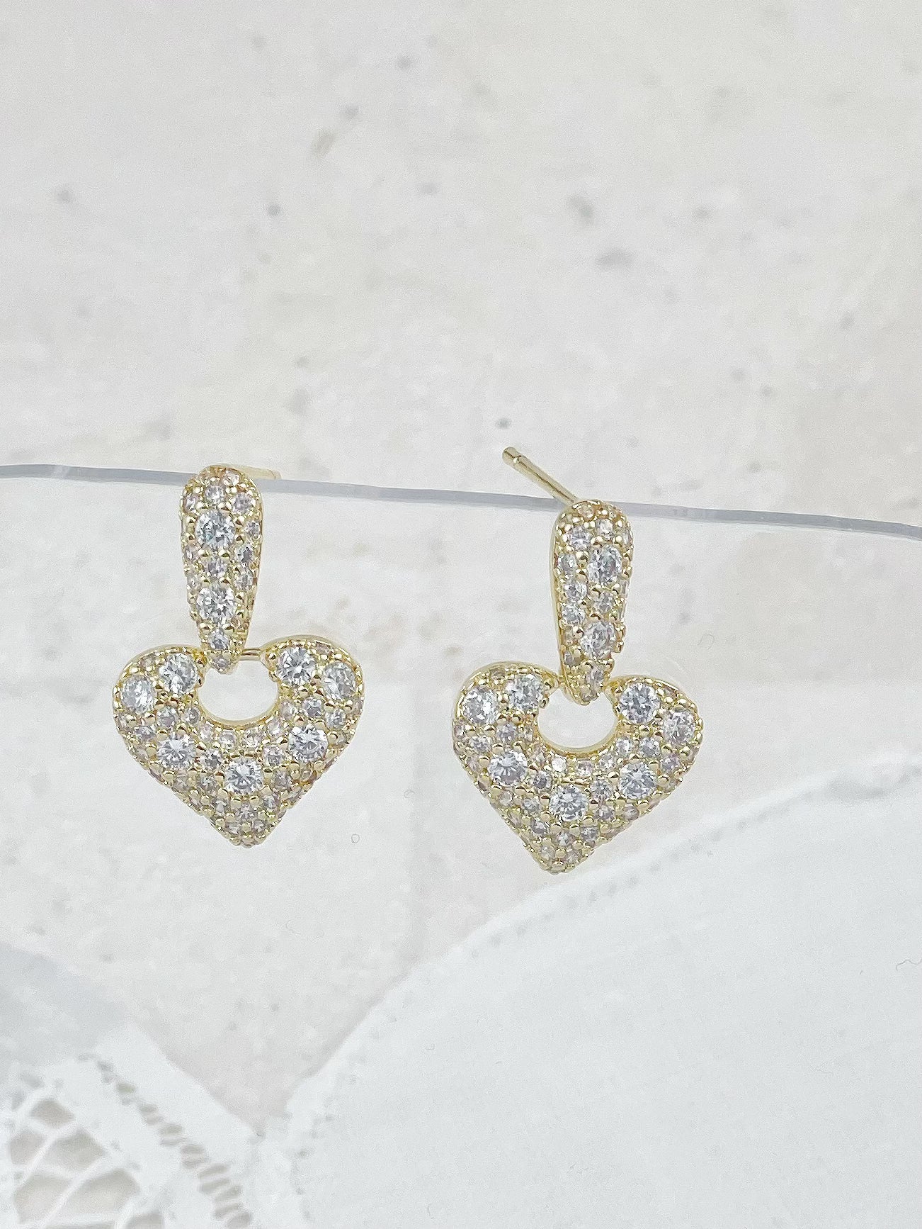 Gold /Silver Diamonds Water Drop Heart Earrings