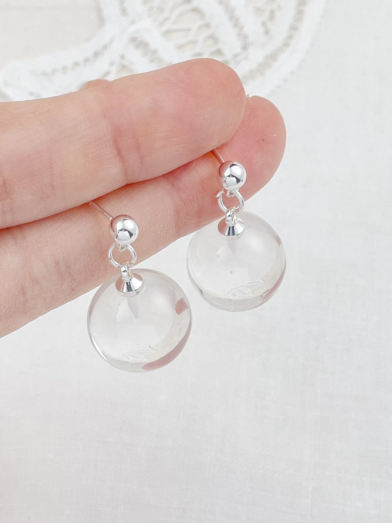 Silver Crystal Ball Earrings