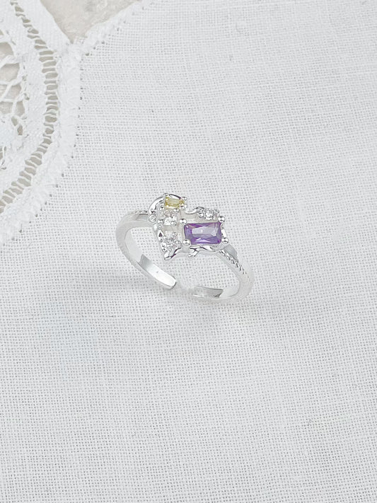 Silver Colorful Crystal Heart Ring