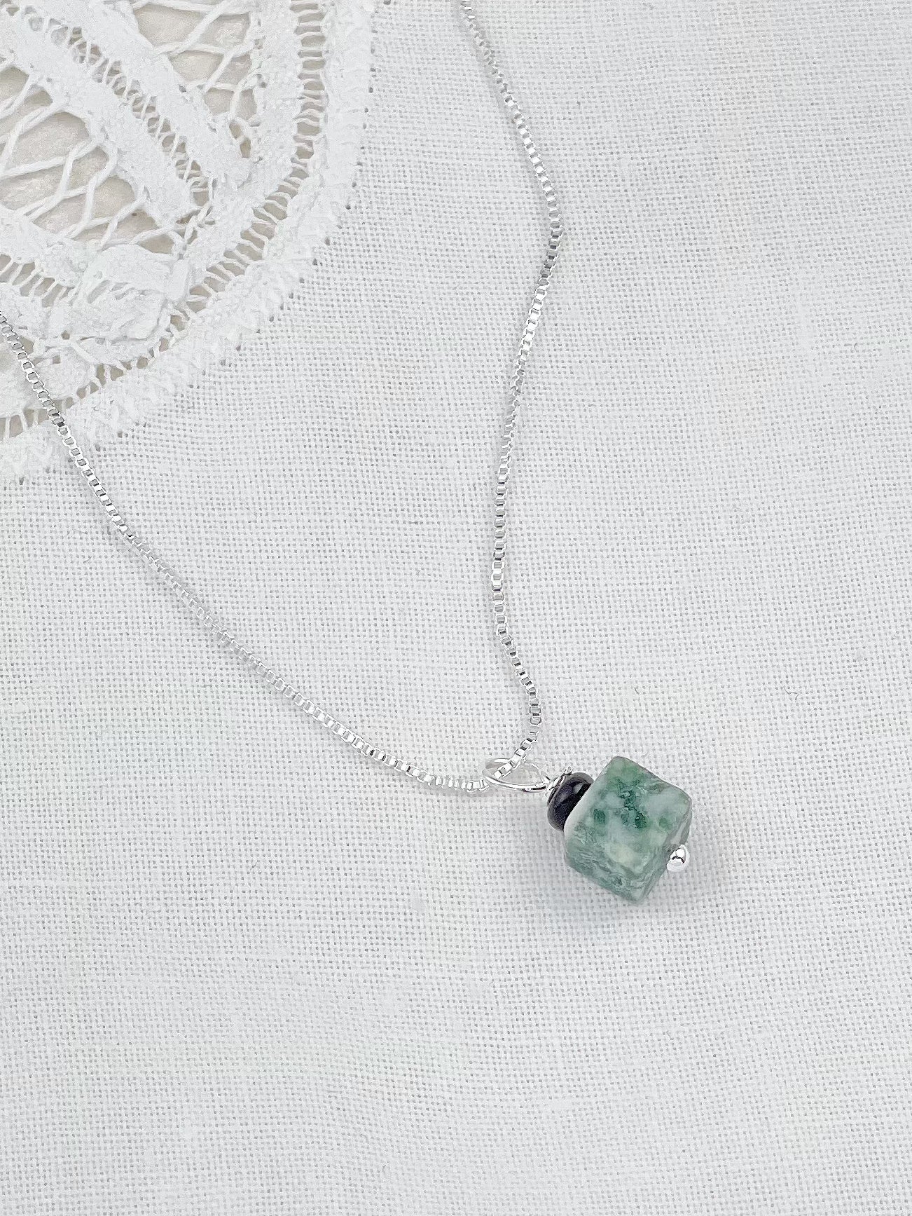 Silver Green Agate Necklace